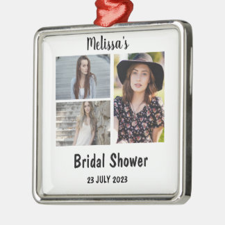 Ornement Carré Argenté Collage photo Fête des mariées 3 personnalisé