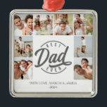 Ornement Carré Argenté Collection photo moderne Best Papa Ever<br><div class="desc">Montrez à papa combien vous l'aimez avec cet impressionnant collage photo avec la chambre pour 8 photos spéciales et le dicton meilleur papa jamais. Personnalisez avec nom et année. Caractéristiques typographie et écriture manuscrite pour le mot papa!</div>