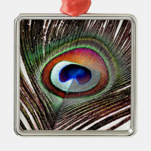 Ornement Carré Argenté Colorful Copper Peacock Feather