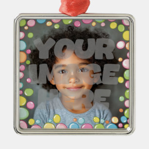 Ornement Carré Argenté Colorful Fun Pastel Bubble Frame Bordure pour Phot