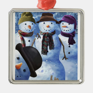 ORNEMENT CARRÉ ARGENTÉ **COMICAL SNOWMEN** FUN CHRISTAS ORNAMENT