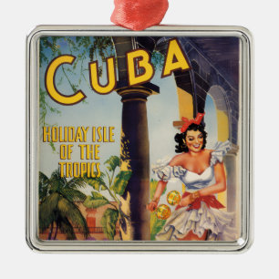 Ornement Carré Argenté Commission Touristique Vintage Cuba Tropiques Voya