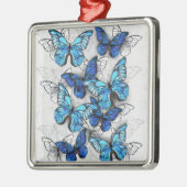 Ornement Carré Argenté Composition des papillons blancs et bleus (Gauche)