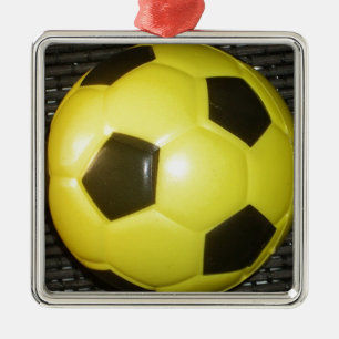 Ornement Carré Argenté Conception abstraite de football (soccer) jaune et