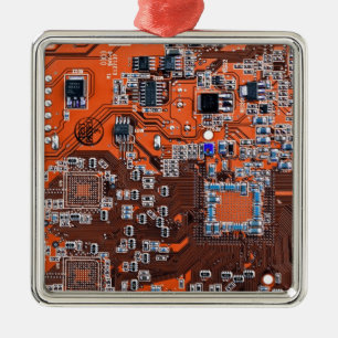 Ornement Carré Argenté Conception de carte de circuit imprimé orange pour