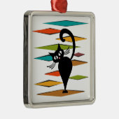 Ornement Carré Argenté Conception du chat noir du milieu du siècle (Droite)