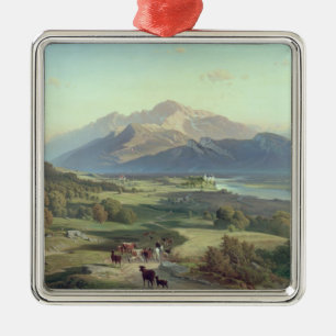 Ornement Carré Argenté Conducteur de bestiaux à cheval avec ses bétail