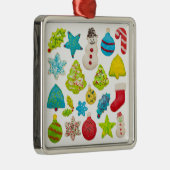 Ornement Carré Argenté Cookies de Noël (Droite)
