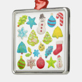 Ornement Carré Argenté Cookies de Noël (Gauche)