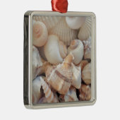 Ornement Carré Argenté Coquillages d'été ensoleillés, Sea Shells Beach Lo (Droite)