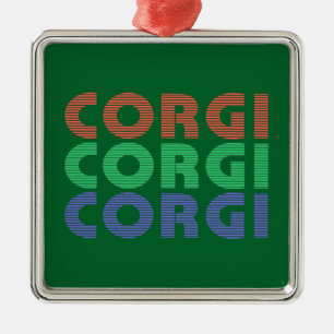 Ornement Carré Argenté Corgi Dog Texte coloré moderne
