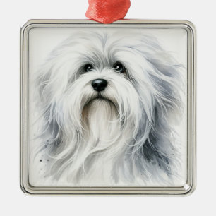 ORNEMENT CARRÉ ARGENTÉ COTON BLANC DE TULEAR CHIEN ADORABLE