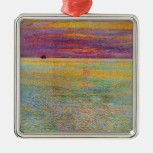 Ornement Carré Argenté Coucher de soleil en mer (par Childe Hassam)