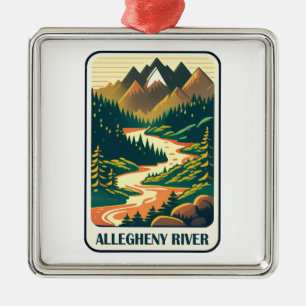 Ornement Carré Argenté Couleurs de la rivière Allegheny Pennsylvanie