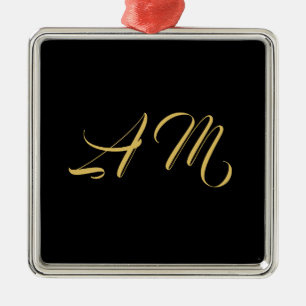 Ornement Carré Argenté Couleurs d'or noir Monogramme Calligraphie initial