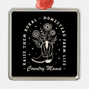 Ornement Carré Argenté Country maman maman cowgirl western citations noir