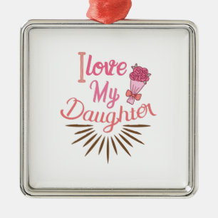 Ornement Carré Argenté Couple Cadeau J'Aime Ma Fille