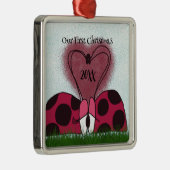 Ornement Carré Argenté Couple de Ladybug mignon (Droite)