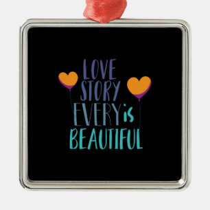 Ornement Carré Argenté Couple Gift Love Histoire Est Belle