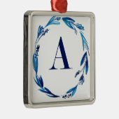 Ornement Carré Argenté Couronne florale bleue "A" (Droite)