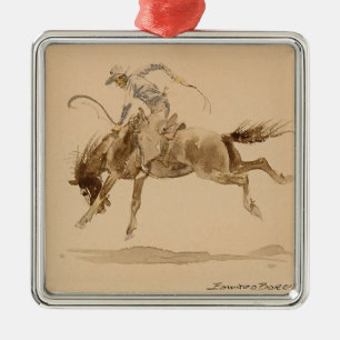 Ornement Carré Argenté Cowboy sur un cheval qui se cabre par Edward Borei