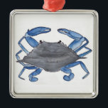 Ornement Carré Argenté Crabe bleu<br><div class="desc">On trouve des crabes bleus partout dans l'Atlantique côtier. Ils se nourrissent de détritus et sont prisés pour leur viande savoureuse.</div>