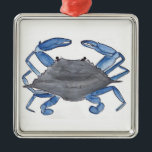 Ornement Carré Argenté Crabe bleu<br><div class="desc">On trouve des crabes bleus partout dans l'Atlantique côtier. Ils se nourrissent de détritus et sont prisés pour leur viande savoureuse.</div>