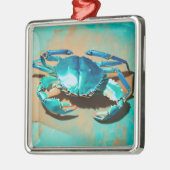 Ornement Carré Argenté Crabe bleu moderne et vif (Gauche)