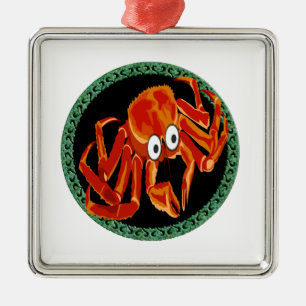 Ornement Carré Argenté Crabe royal orange tropical de mer océan