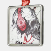 Ornement Carré Argenté Crâne avec conception casque (Gauche)