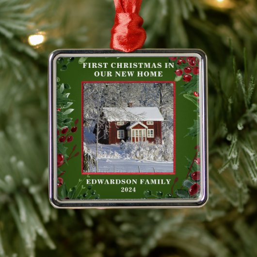 Ornement Carré Argenté Create your own First Christmas in our new Home (Arbre)