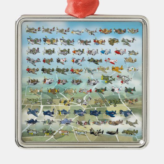 Ornement Carré Argenté créer votre propre caricature d'avion (Devant)