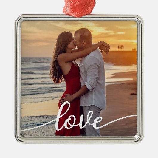 Ornement Carré Argenté Créez votre propre script d'amour Romantique Coupl (Devant)