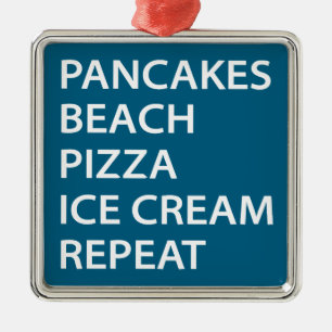 Ornement Carré Argenté Crêpes Plage Pizza Glace Répéter