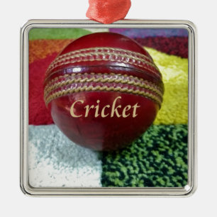 Ornement Carré Argenté Cricket : Red Hard Ball Art Print