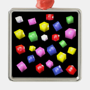 Ornement Carré Argenté Cubes colorés 3d rendus