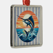 Ornement Carré Argenté Custom Coastal/nautical/beach marlin sunset (Droite)