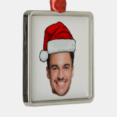 Ornement Carré Argenté Custom Face Photo Santa Hat Christmas (Droite)