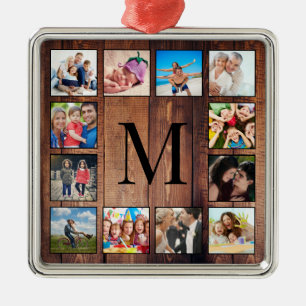 Ornement Carré Argenté Custom Family Photo Collage Reclaimed Wood
