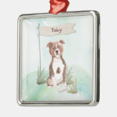 Ornement Carré Argenté Custom Name Staffordshire Bull Terrier Pet Dog (Gauche)
