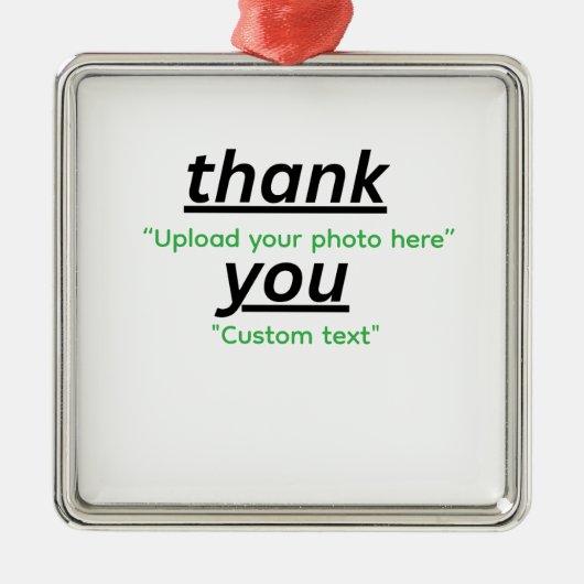 Ornement Carré Argenté Custom Text & Upload Your Photo Personalized (Devant)