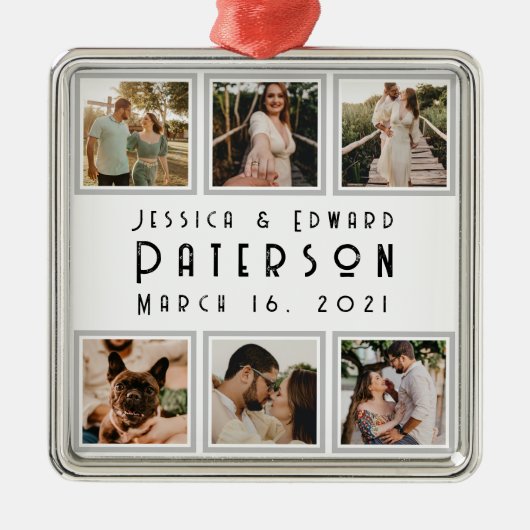 Ornement Carré Argenté Customisez-Le, Aimer Photos Cadeau Personnalisé Mo (Devant)