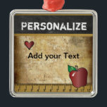 Ornement Carré Argenté Customize Vintage for Teacher<br><div class="desc">School Christmas Ornament ready for you to personalize. ✔NOTE: ONLY CHANGE THE TEMPLATE AREAS NEEDED! 😀 If needed, you can remove the text and start fresh adding whatever text and font you like. 📌If you need further customization, please click the "Click to Customize further" or "Customize or Edit Design" button...</div>