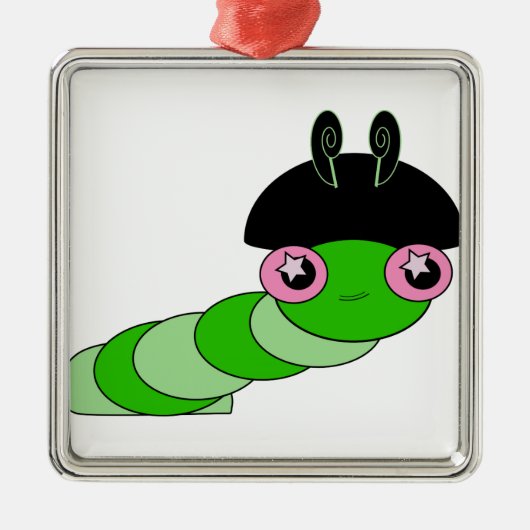 Ornement Carré Argenté Cute Caterpillar (Devant)