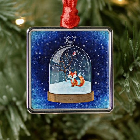 Ornement Carré Argenté Cute fox inside (Arbre)