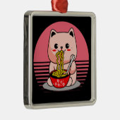 Ornement Carré Argenté Cute Kawaii chat ramen (Droite)