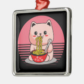 Ornement Carré Argenté Cute Kawaii chat ramen (Gauche)