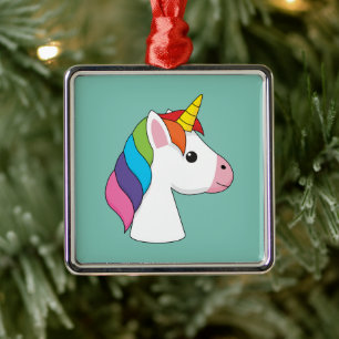Ornement Carré Argenté Cute licorne magique avec cheveux colorés