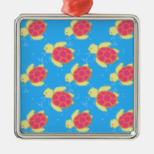 Ornement Carré Argenté Cute Motif de tortue de mer