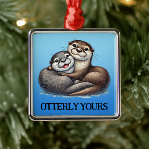 Ornement Carré Argenté Cute Otterly Yours Now et Furever